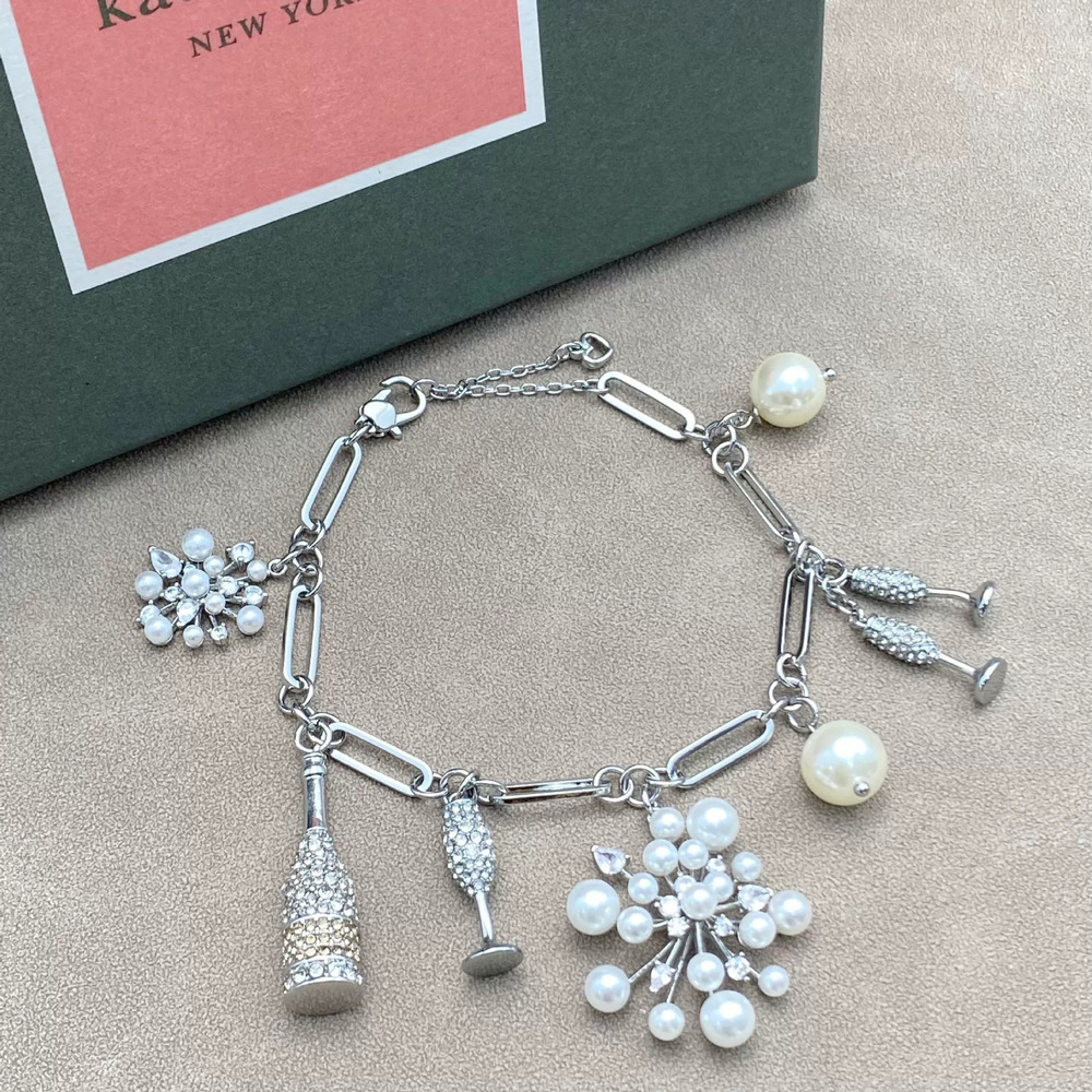 kate spade Pearl Zircon Rhinestone Wine Flask Glass Firework Charms Metal